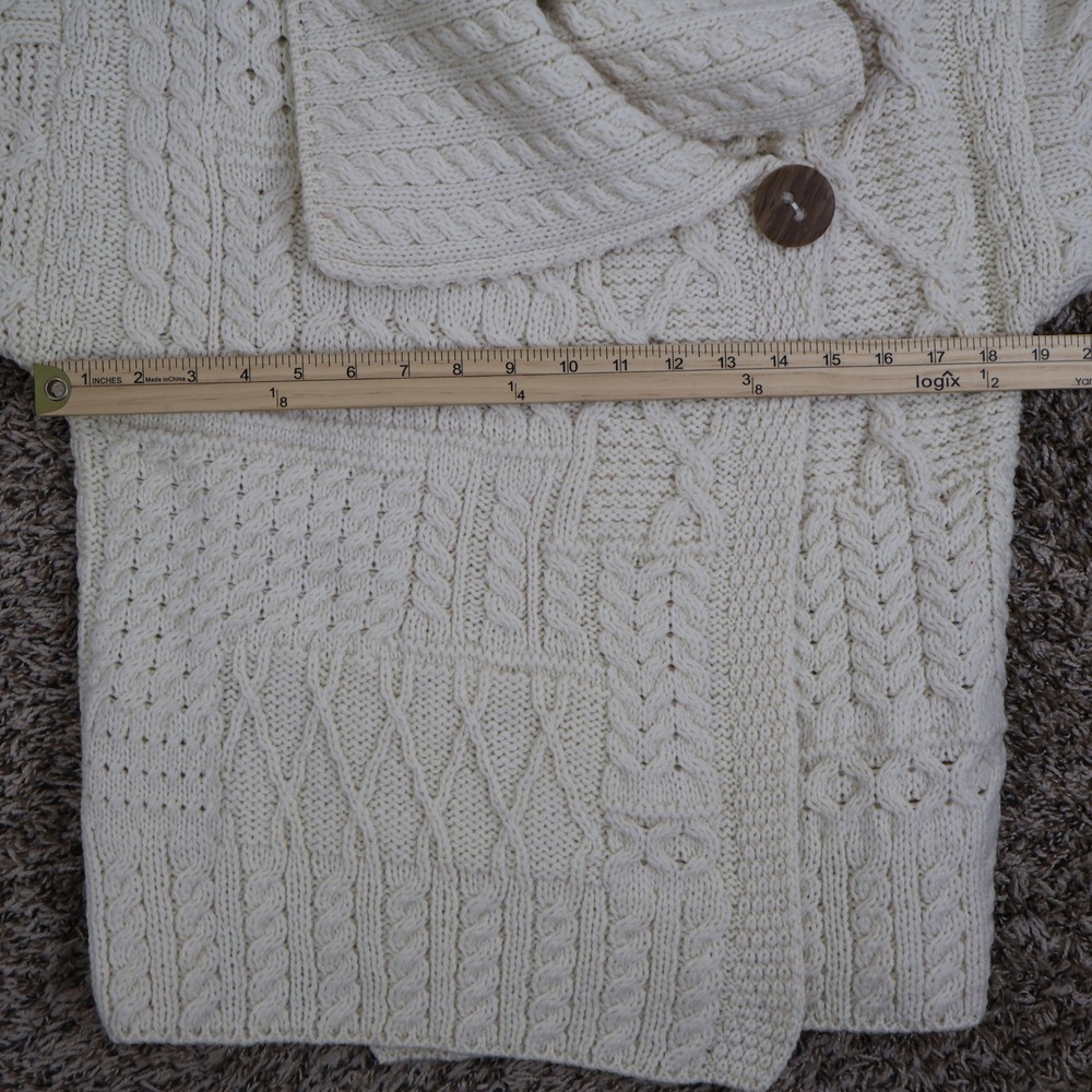 Aran Woollen Mills Merino Wool Cable Knit Wrap Cardigan S Cream Irish Sweater - Picture 9 of 11